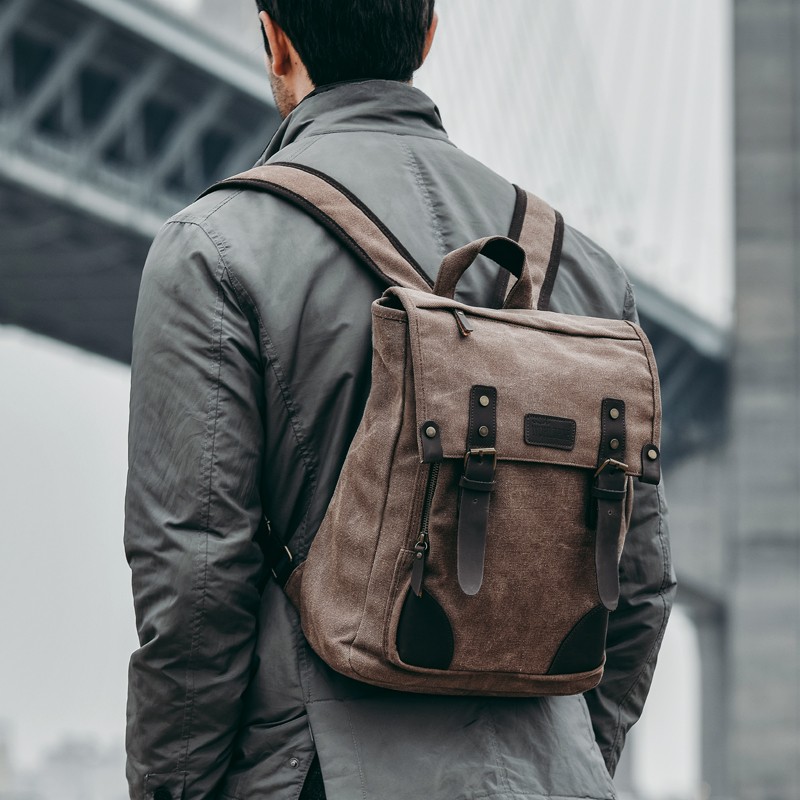 Business Men Backpack High Quality 15.6 inch Canvas Laptop Bag for College Student Dropshipping