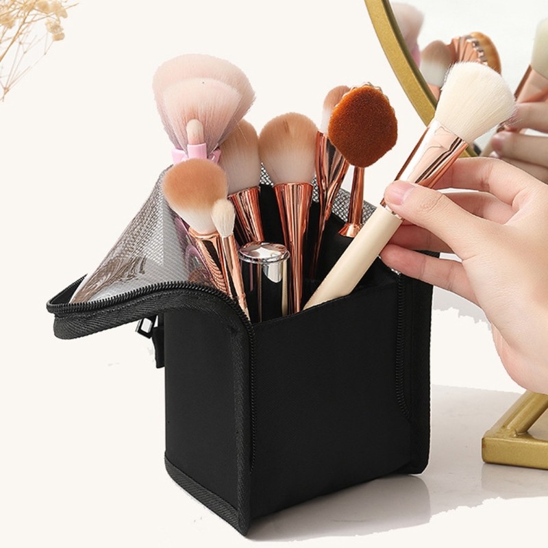 Travel Makeup Brush Bag Portable Cosmetic Brush Holder Organizer Waterproof Stand Makeup Brush Purse Zipper Cosmetic Bag