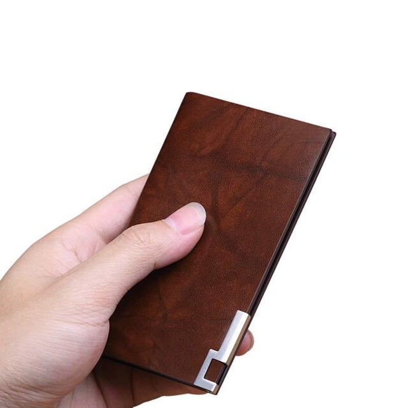 Men Wallet Fashion 100% Real Leather Card Holder Metal Wallet Credit Card Case PL185142