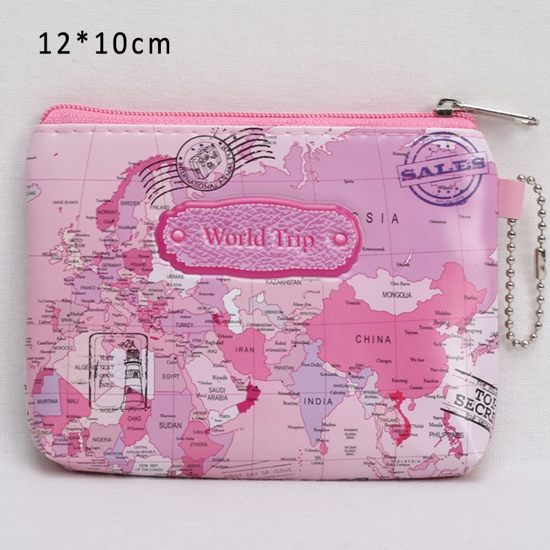 3D World Map Mini Wallet Small Zipper Wallet Personal Portable Wallet