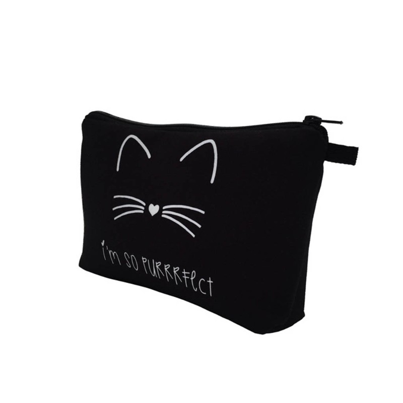 Cute Cat Print Cosmetic Bag Women Travel Waterproof Toiletry Storage Handbag Female Makeup Holder Organizer