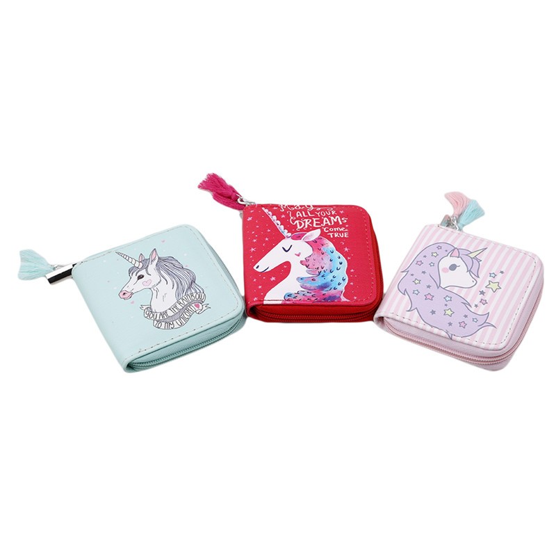 New Cartoon Unicorn Women's Wallet Coin Purse Students Kids Small Zip Zero Purse Card Holder Wallet Women Fashion Ladies