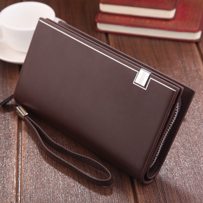 Original Luxury Brand Men Wallet Business Striped Clutch Leather Wallet Male Fashion Man Card Holder With Aipper Phone Bag