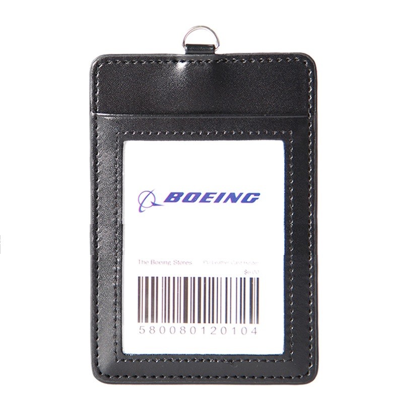 Boeing Card and ID Holder PU Leather Single Layer Badge Case Black Single Deck for Pilot Pilot Pilots Flight Crew