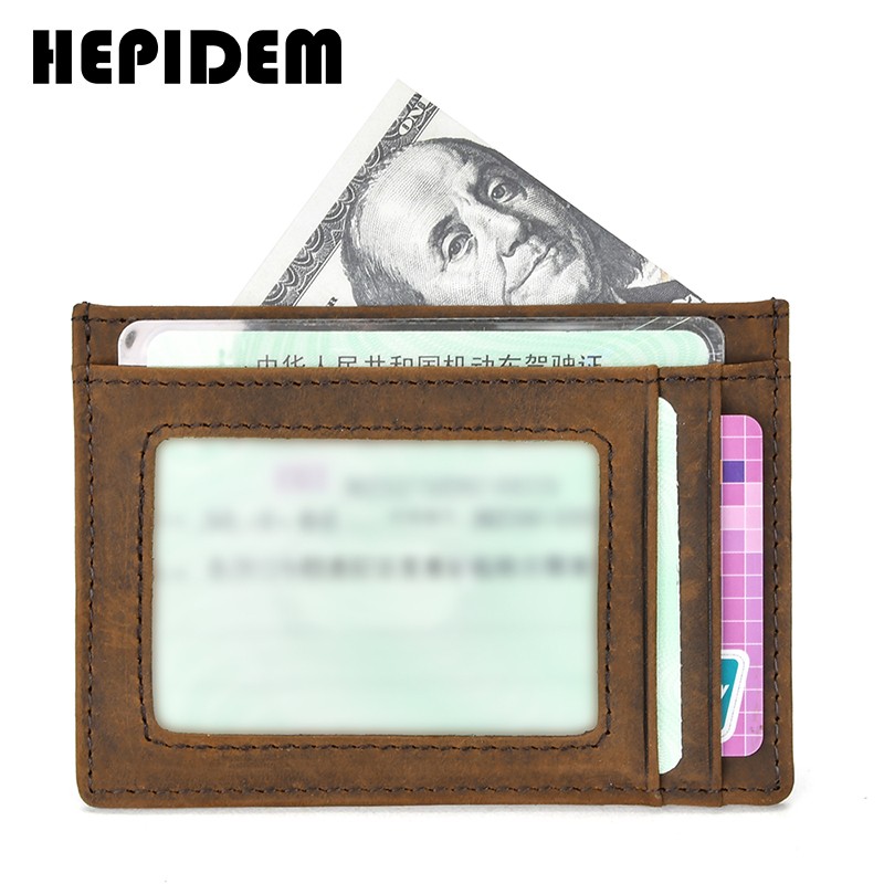 HEPIDEM RFID High Quality Crazy Horse Genuine Leather Slim Wallet 2020 New Front Pocket Money Dollar Bill Small Wallet for Men 109