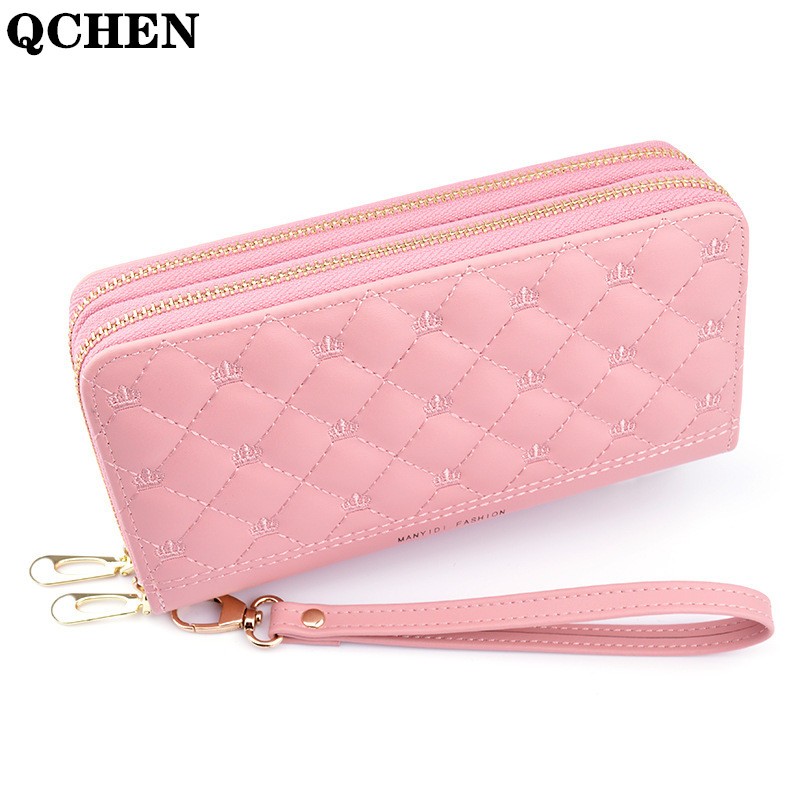 Long Wallet Double Zipper Crown Embroidery Thread Wallet Women Multi Cards Fashion Wild Mobile Phone Bag Wallets 785