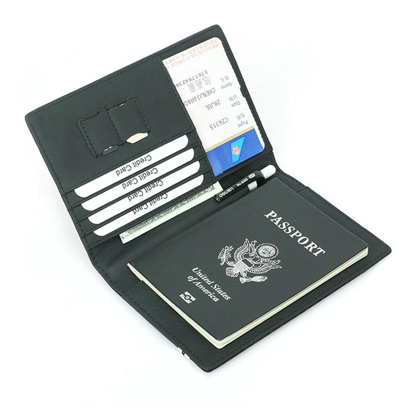 Carbon Fiber Microfiber Rfid Passport Cover Leather Elastic Strap Travel Document Holder ID Passport Bag