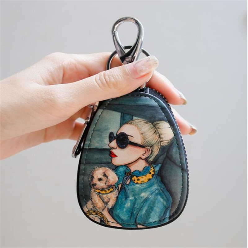 Cartoon Key Bag Women Girl Students PU Leather Key Case Car Key Chain Cover Fashion Lovely Zipper Holder