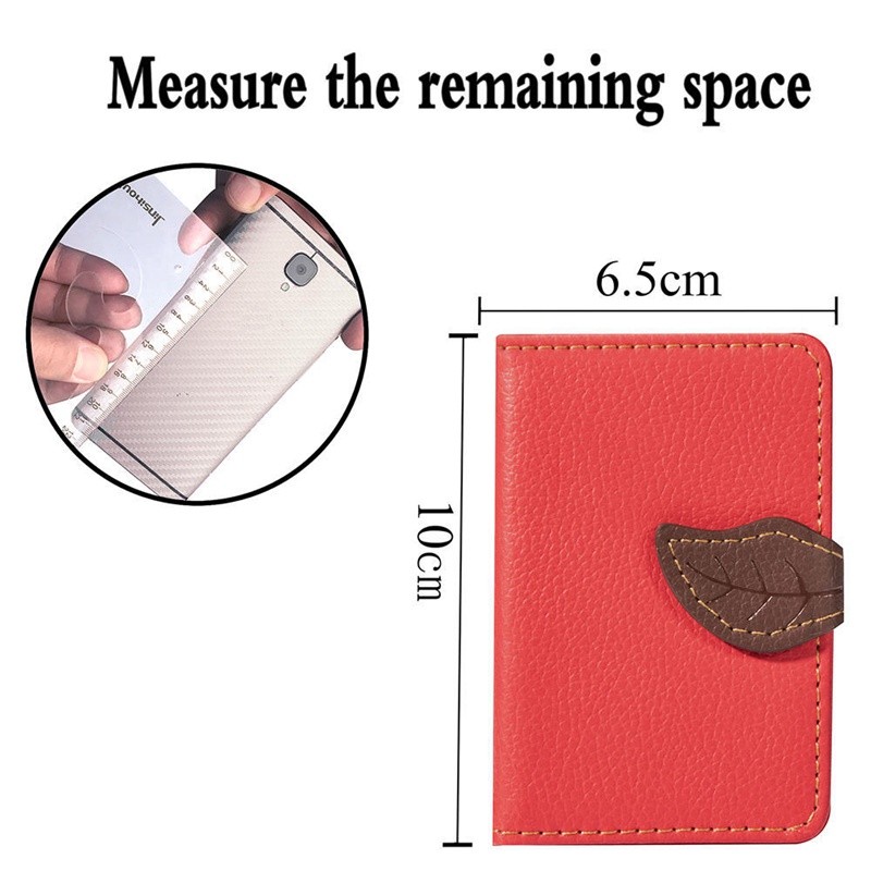 Creative PU Leather Phone Wallet Case Women Men Credit Card Holder Pocket Sticker 3M Adhesive Fashion Card Holder Mobile Phone Card Holder