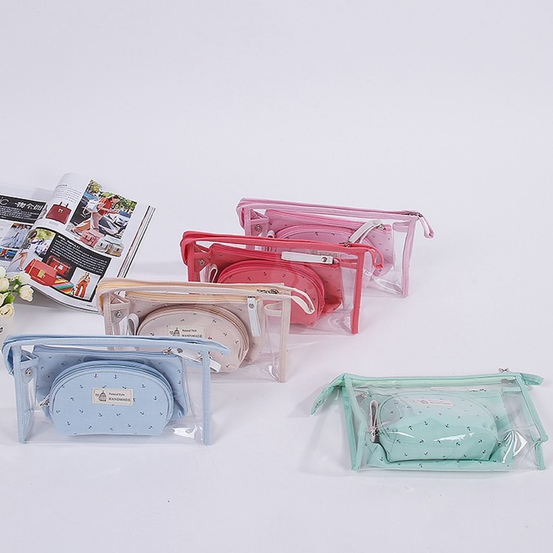 3 Set Casual Women Travel Cosmetic Bag PVC Leather Zipper Make Up Transparent Makeup Bag Organizer Storage Pouch Toiletry Bags