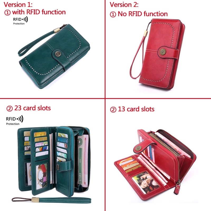 High Quality Women Wallet RFID Anti-theft Leather Wallets For Woman Long Zipper Large Ladies Clutch Bag Female Purse Card Holder