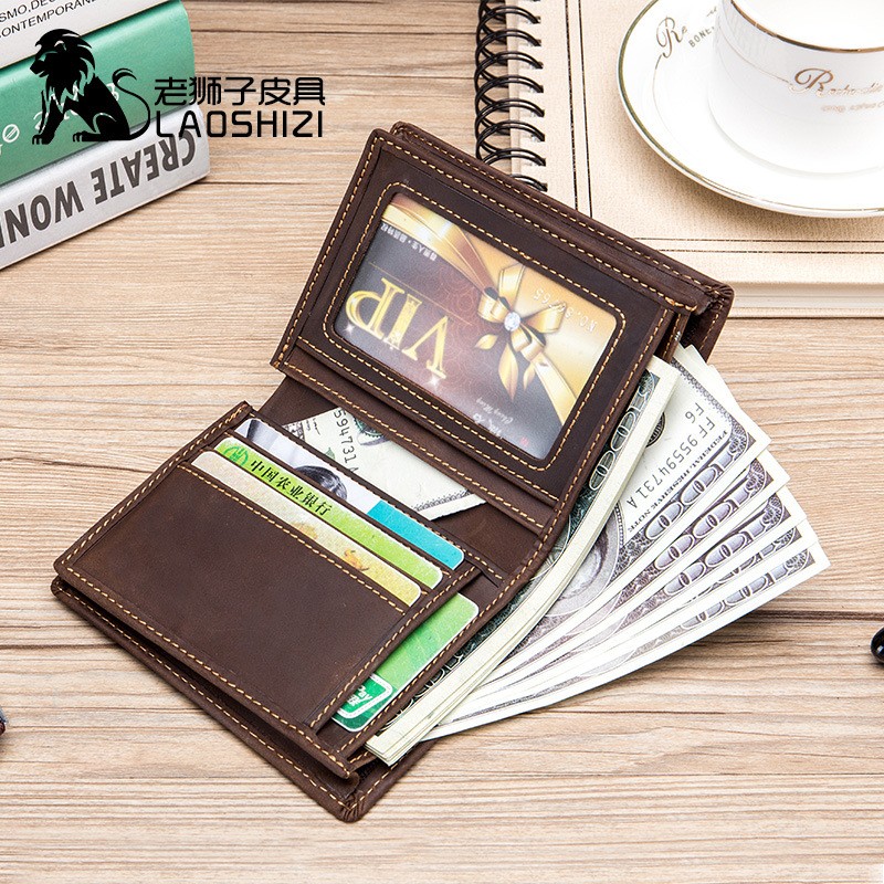 LAOSHIZI LUOSEN Leather Men's wallet anti-theft brush fashion first layer leather change clip double large note Wallet