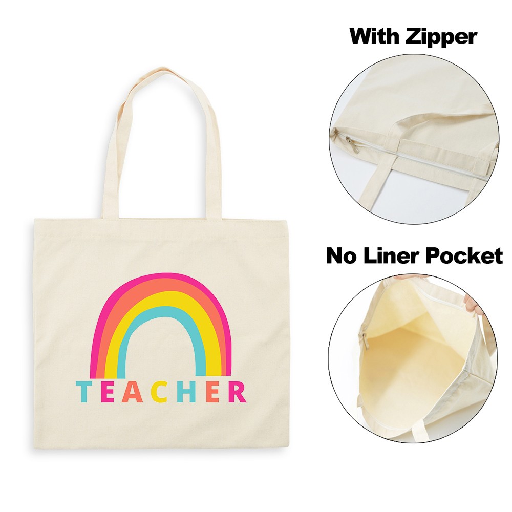 Best Teacher Ever Rainbow Women Canvas Shopping Bag Teacher Life Reusable Aesthetic Eco Tote Shoulder Bags Storage Travel Gift Bag