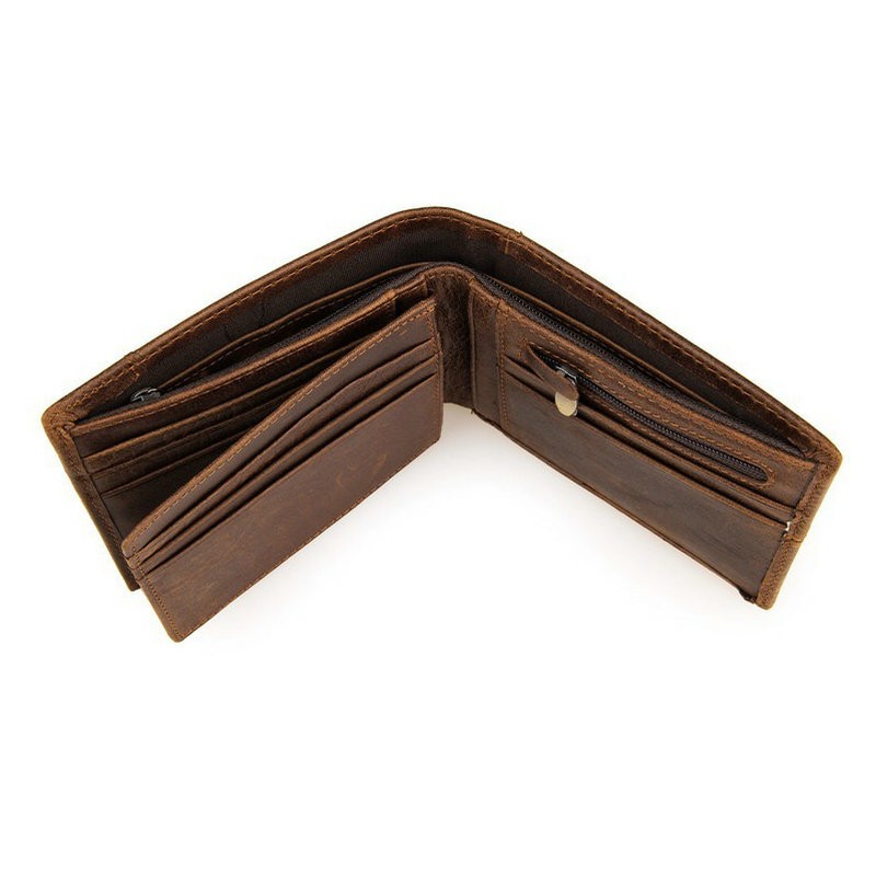 GENODERN Patchwork Pattern Cowhide Male Wallet Small Wallet for Men Genuine Leather Wallets Brown Male Purses Men Wallets