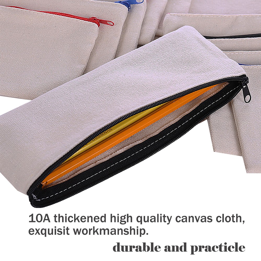 10pcs Empty Canvas Bags Cosmetic Zipper Bags Empty Pencil Bags DIY Pouches Craft Pencil Case Coin Customized Canvas Bag