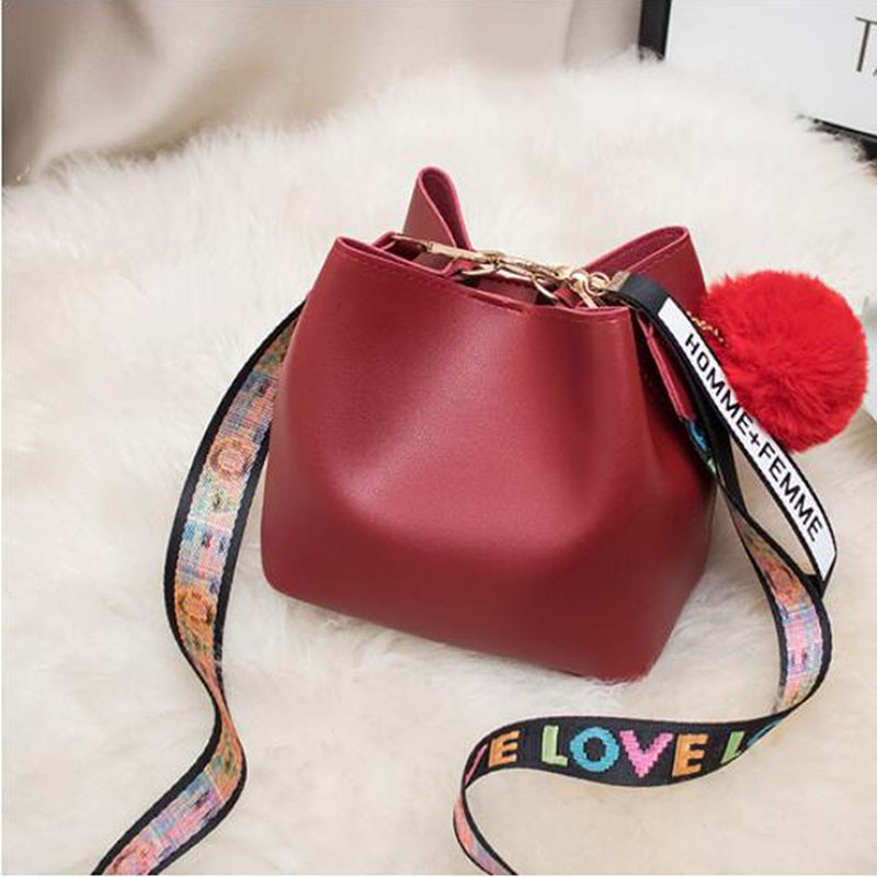 Women Buckets Bag With Colorful Strap Shoulder Bag PU Leather Shoulder Bags Brand Designer Ladies Camouflage Messenger Bags