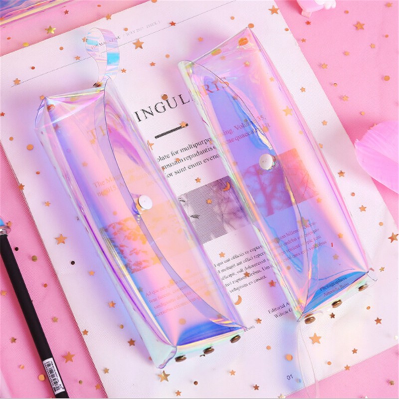 Small Transparent Cosmetic Bag Laser Pen Bag Cute Travel Makeup Bag Women Holographic Brush Bags Student Small Pencil Pouch