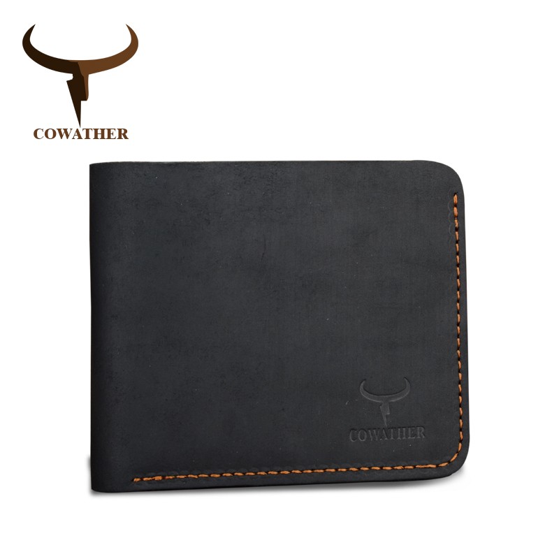 COWATHER Crazy Horse Leather Men Wallets Vintage Genuine Leather Wallet for Men Cowboy Top Leather Thin to Put Free Shipping