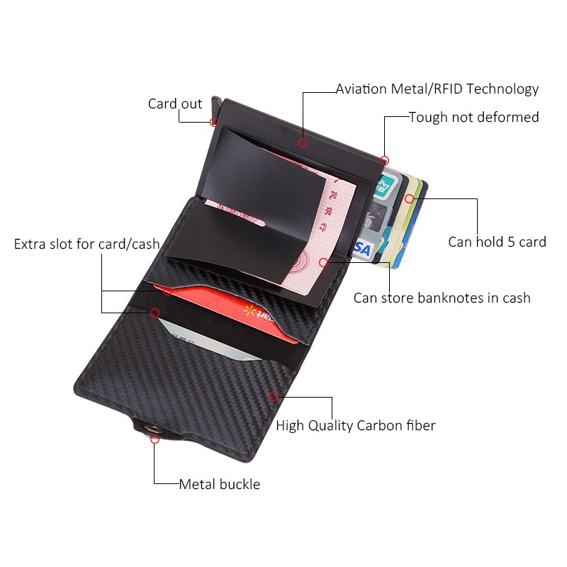 Carbon Fiber Card Holder Wallets Men Customize RFID Black Magic Tri-fold Leather Slim Small Wallet Small Money Bag Male Purse 2021