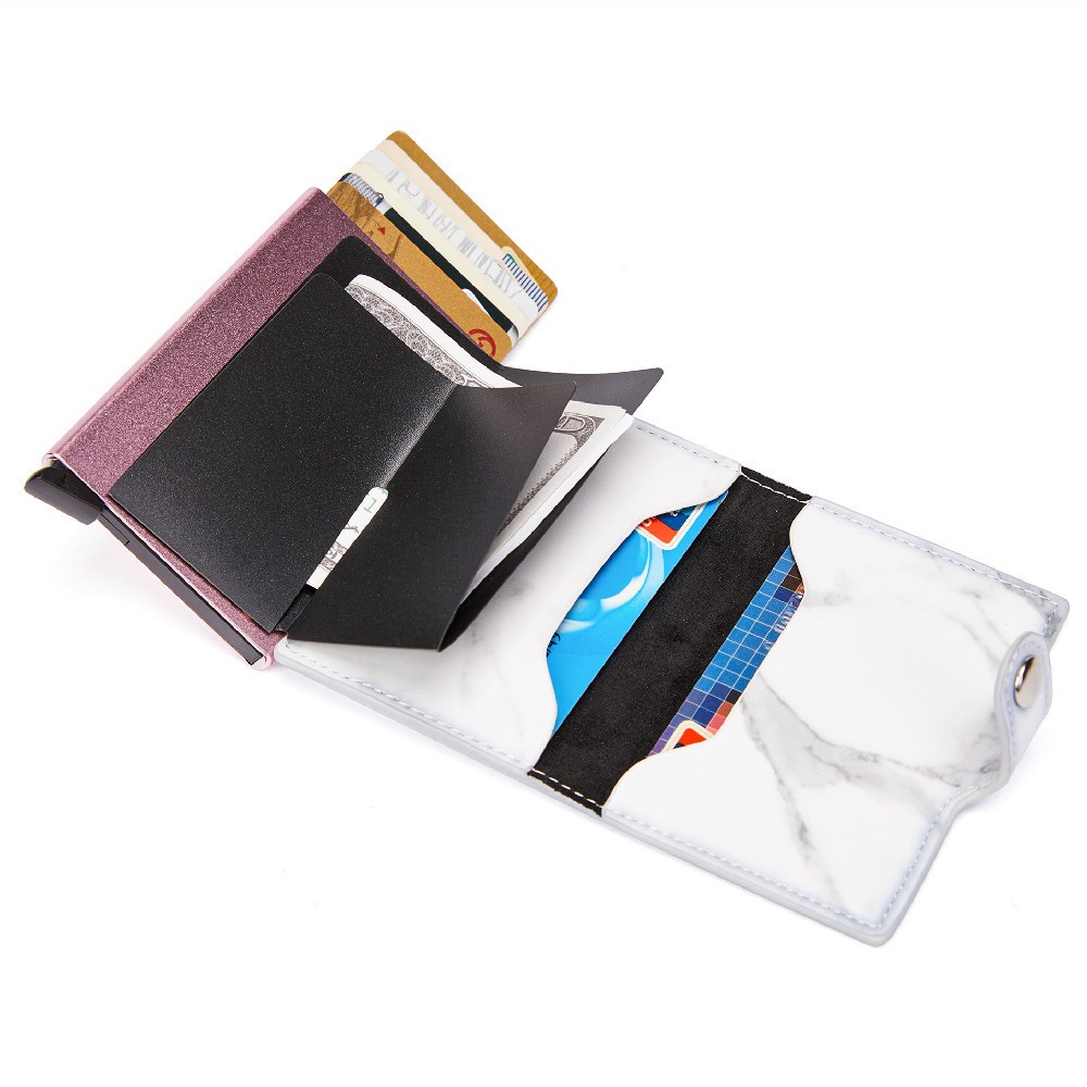 Marble card package aluminum alloy RFID anti-theft credit card box business card box simple PU Leather Wallet