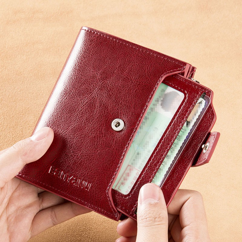 Fashion Women's Genuine Leather Wallet RFID Blocking Short Multifunctional Large Capacity Zipper Coin Purse Money Clip