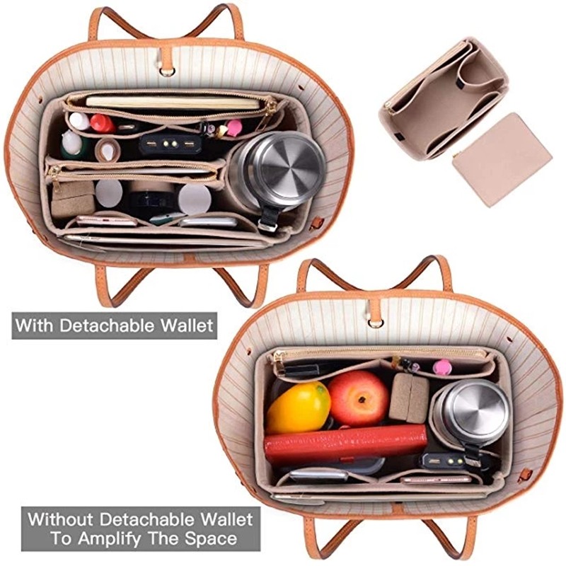 New Popular Women Makeup Organizer Felt Cloth Insert Bag Multifunction Travel Cosmetic Bag Girl Toiletry Storage Liner Bags