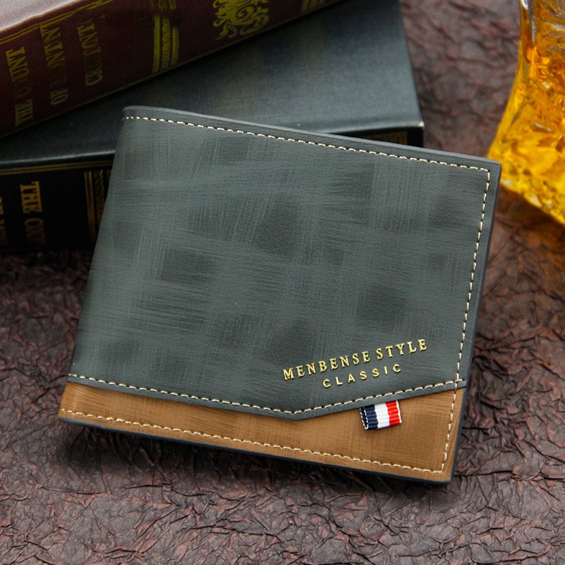 Men Wallet Money Bag Solid Color Leather Business Small Wallet Vintage Famous Male Wall Coin Purse