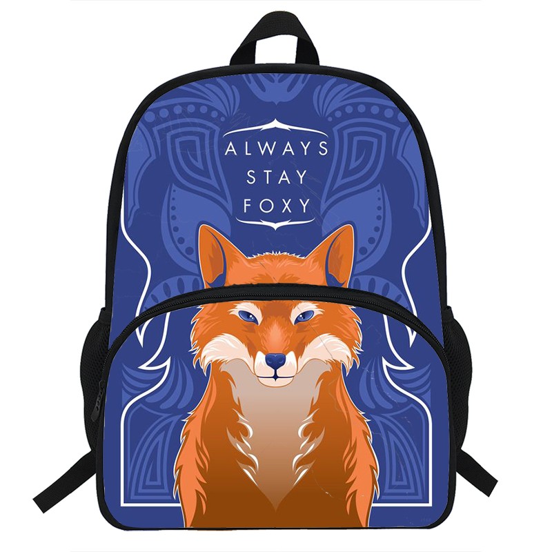 16 Inch Fox Print Backpack Teenagers Kids Student School Bag Laptop Bag Travel Shoulder Bag