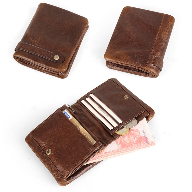 Genuine Leather Wallet for Men Vintage Short Purses Card Holder Wallets Brand Coin Pocket Zip Quality Money Bag