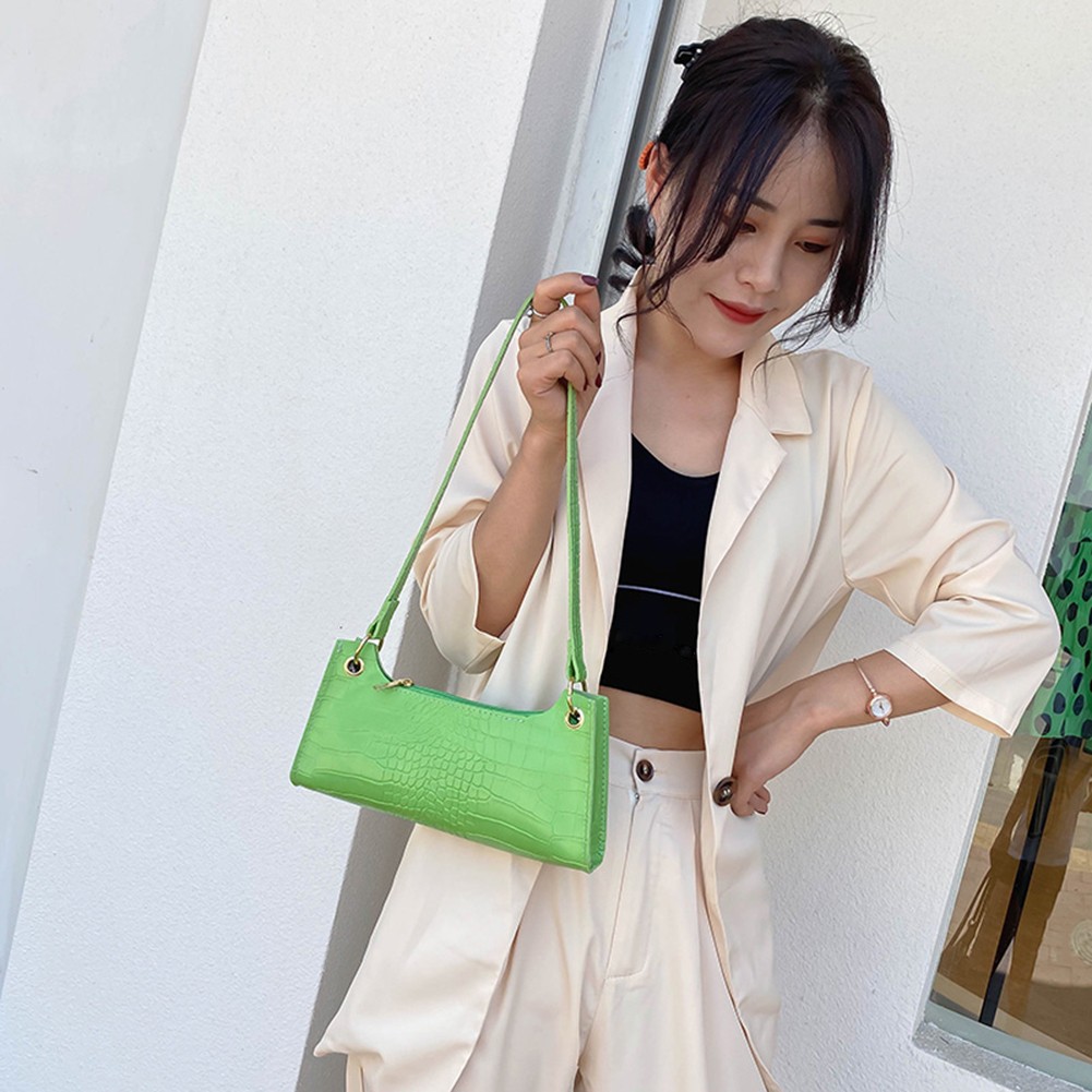 Crocodile PU Leather Handbag Cosmetic Portable Women Solid Color Underarm Shoulder Bags Casual Fashion Lady Street Supasime Bag