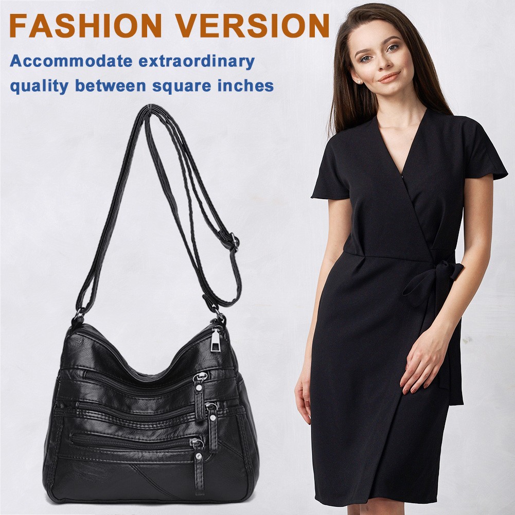 Fashion Solid Casual Crossbody Bag Women PU Shopping Street Shoulder Bags Large Capacity Multi Zipper Mother Top Handle Handbags