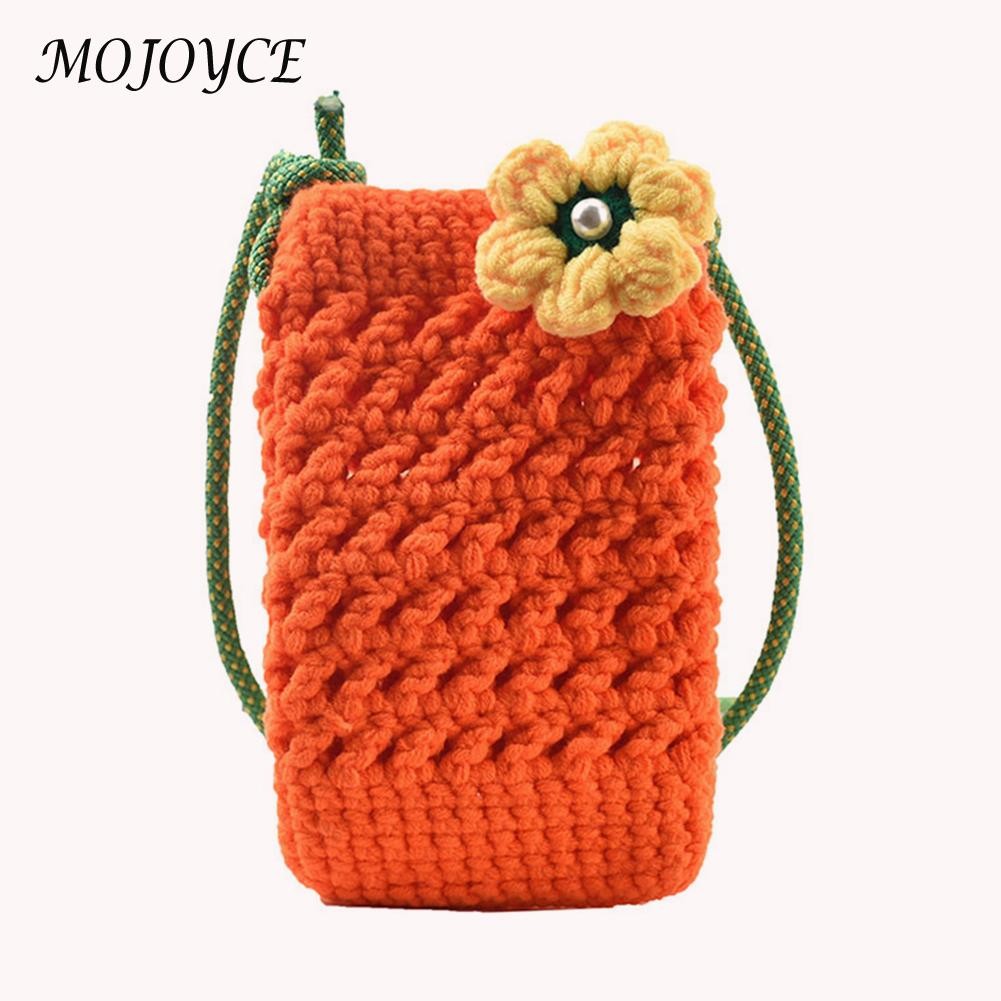 Knit Hand Hit Color Crossbody Autumn Winter Shoulder Bag Hit Color Phone Mini Crossbody Bags With Flower