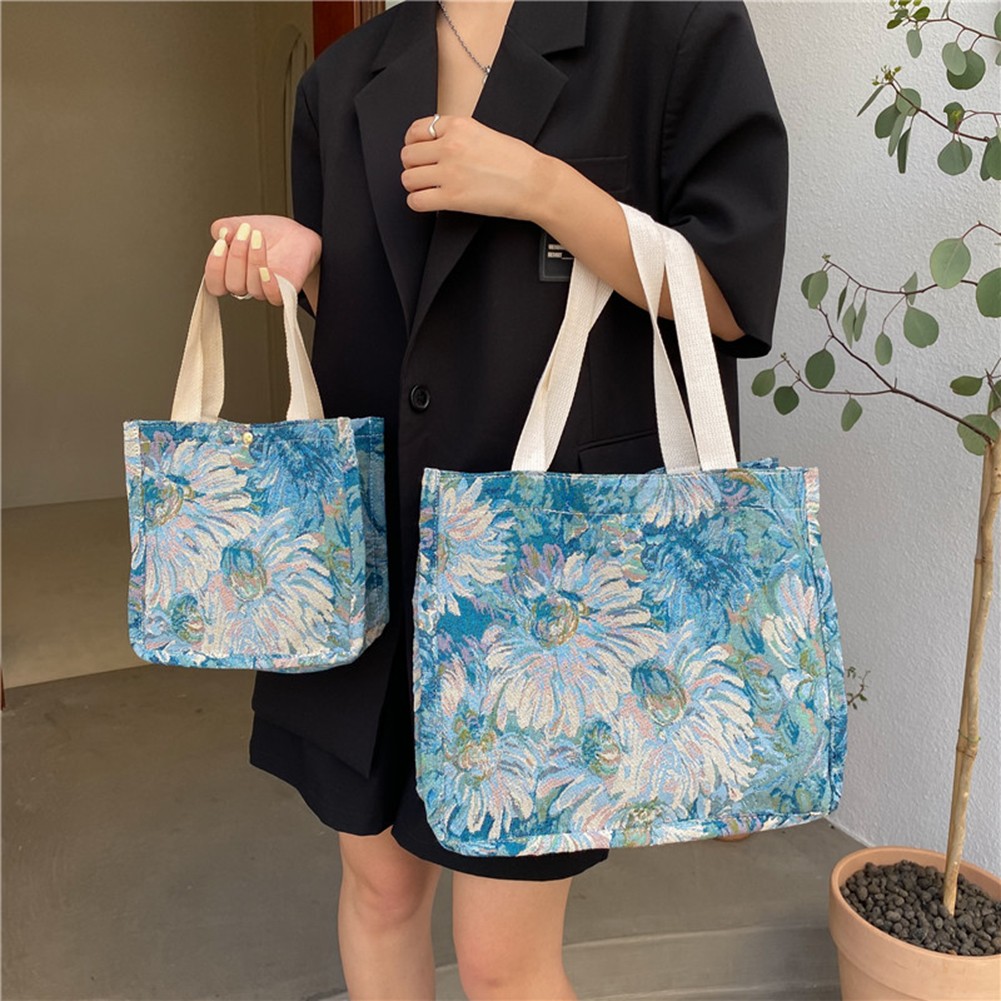 Women's New Fashion Handbag Daisy Oil Painting Canvas Shoulder Casual Ladies Shopping Bag Large Capacity Tote Handbags