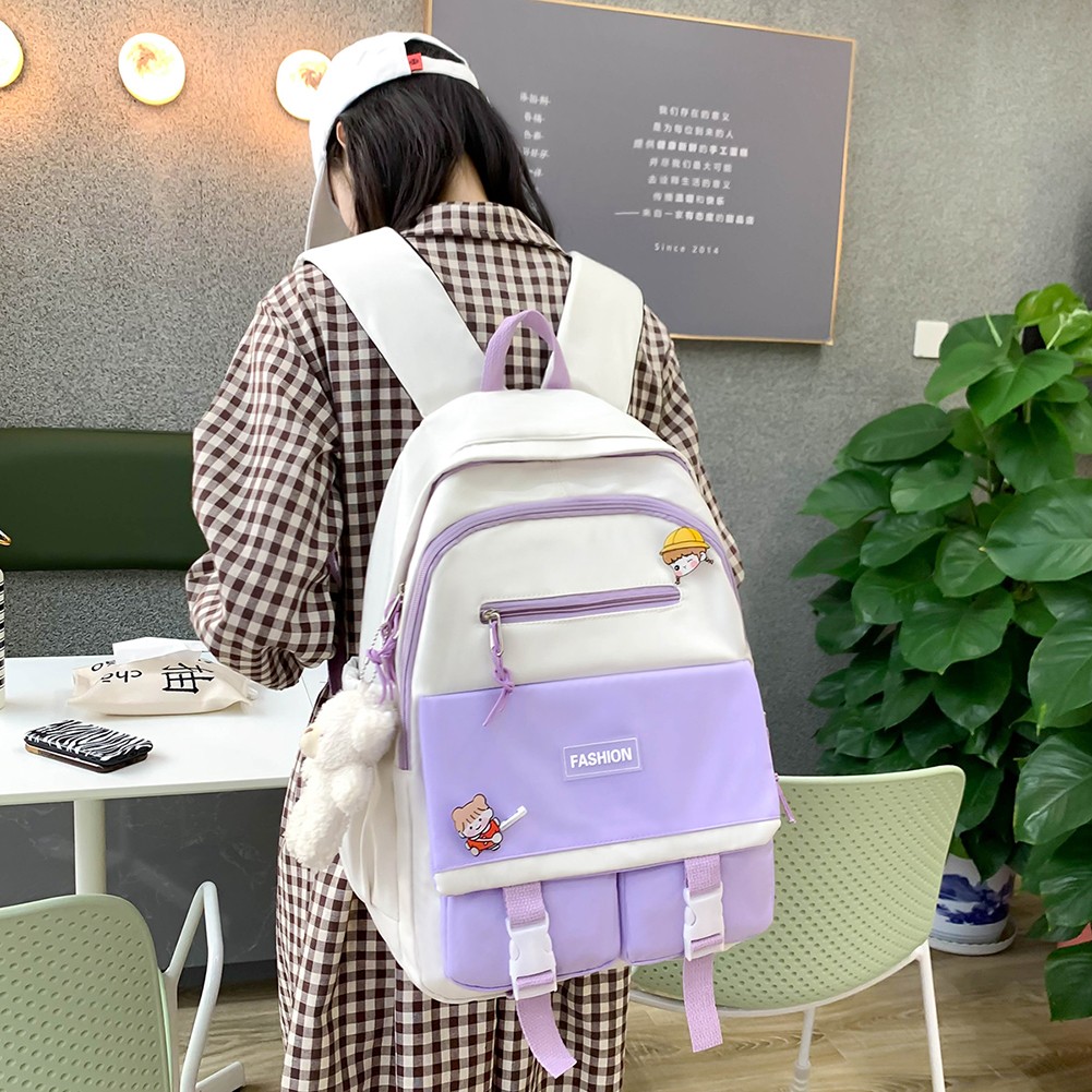 Casual Nylon Women Backpack Candy Color School Bags for Teenagers Girls Book Bags Patchwork Backpack Female Travel Bag