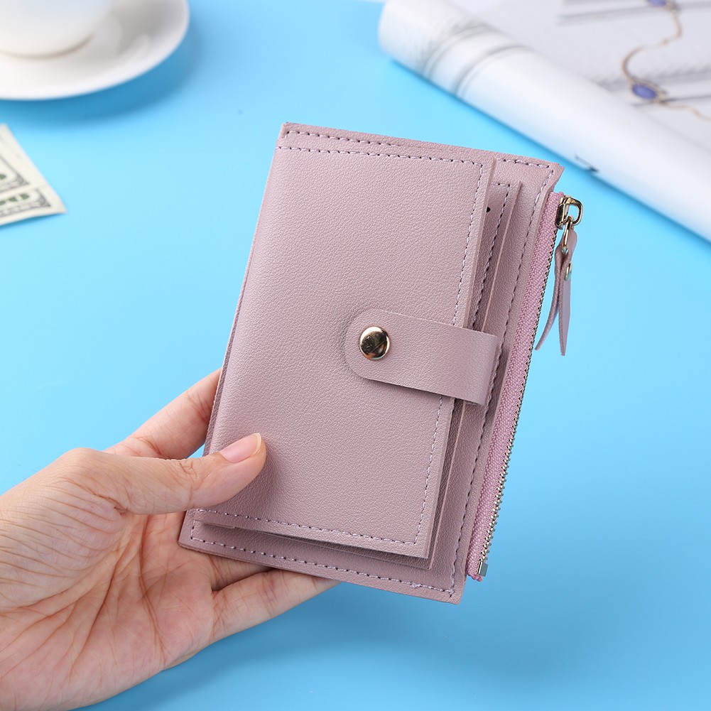 Fashion Women Solid Color Credit Card ID Card Multiple Slot Card Holder Ladies Casual PU Leather Small Coin Purse Pocket Wallet