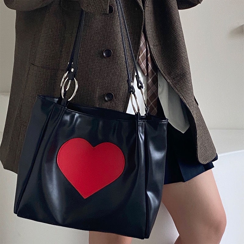 Xiuya Harajuku Kawaii Japanese Women Shoulder Bag Cute Heart Lolita Tote Bag Ladies Bags 2022 Big Shopper With Zipper