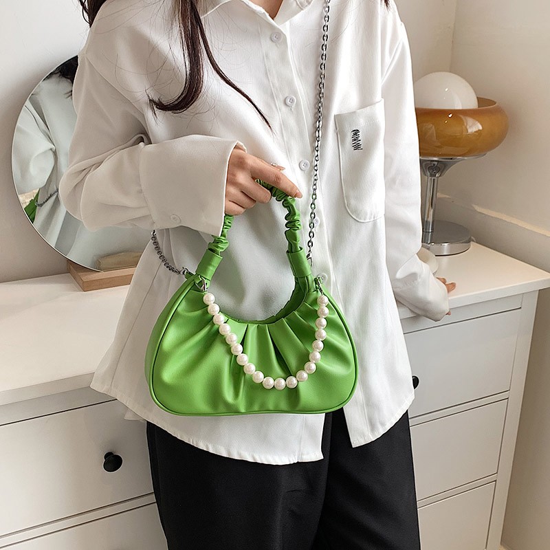 HOCODO Solid Color Pleated Tote Bag 2022 Fashion Women Handbag Pu Leather Shoulder Bags Female Small Chain Crossbody Bag Women