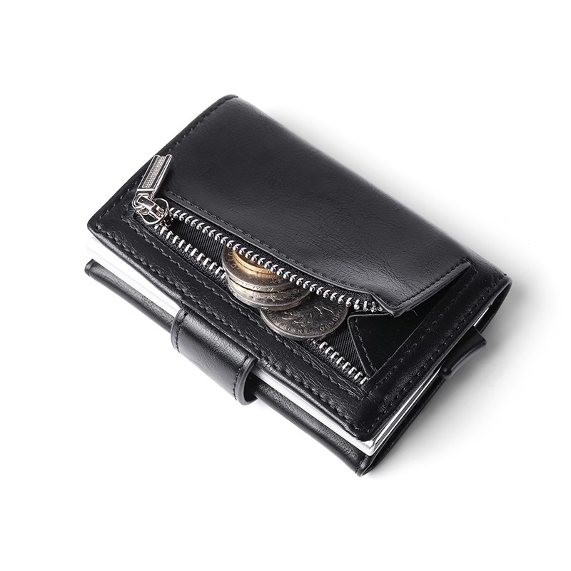 DIENQI RFID Credit Card Holder Wallets Slim Thin Metal Leather Business Bank Card Holder Case Money Bags Male Magic Smart Wallet