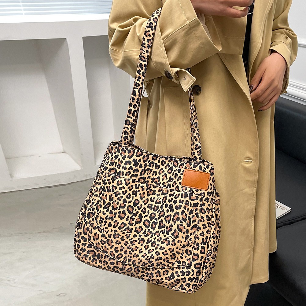 Women Oxford Cloth Shoulder Bag Fashion Cow Leopard Print Tote Bag Butterfly Pattern Bucket Bag Girls Double Layer Handbags