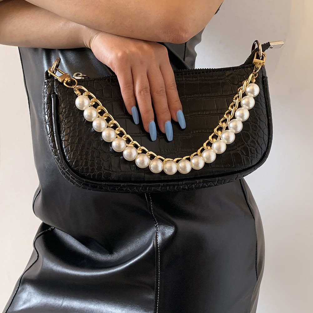 25/40cm Aluminum Pearl Strap for Women Bags Handbag Handles DIY Purses Long Beaded Chain for Shoulder Bag Pearl Strap Replacement