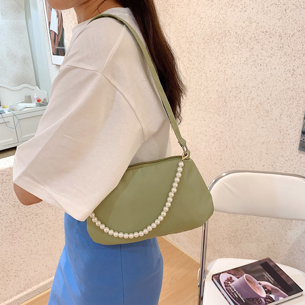 Fashion Women Nylon Underarm Shoulder Bags Pearl Color Small Bags Casual Lady Clutch Luxury Brand Designer Handbags