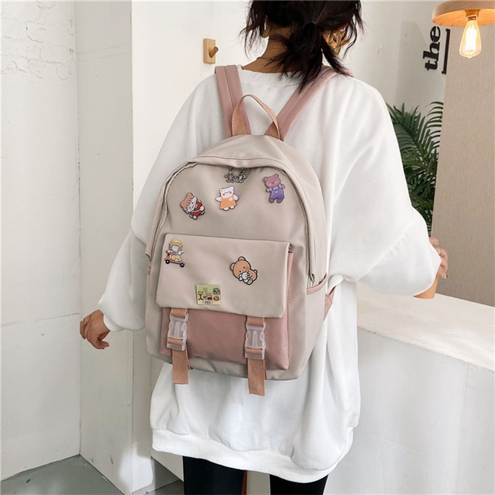 Girls Preppy Style Backpack Contrast Color Student School Pockets Backpack Women Travel Large Capacity Backpack