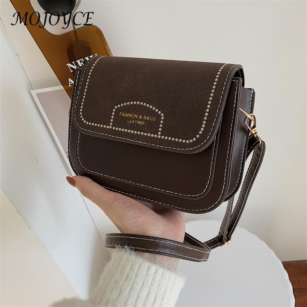 Fashion Bag Retro Straddle Bag Pure Color PU Leather Handbag Thread Purse Female Flap Casual Messenger Bags