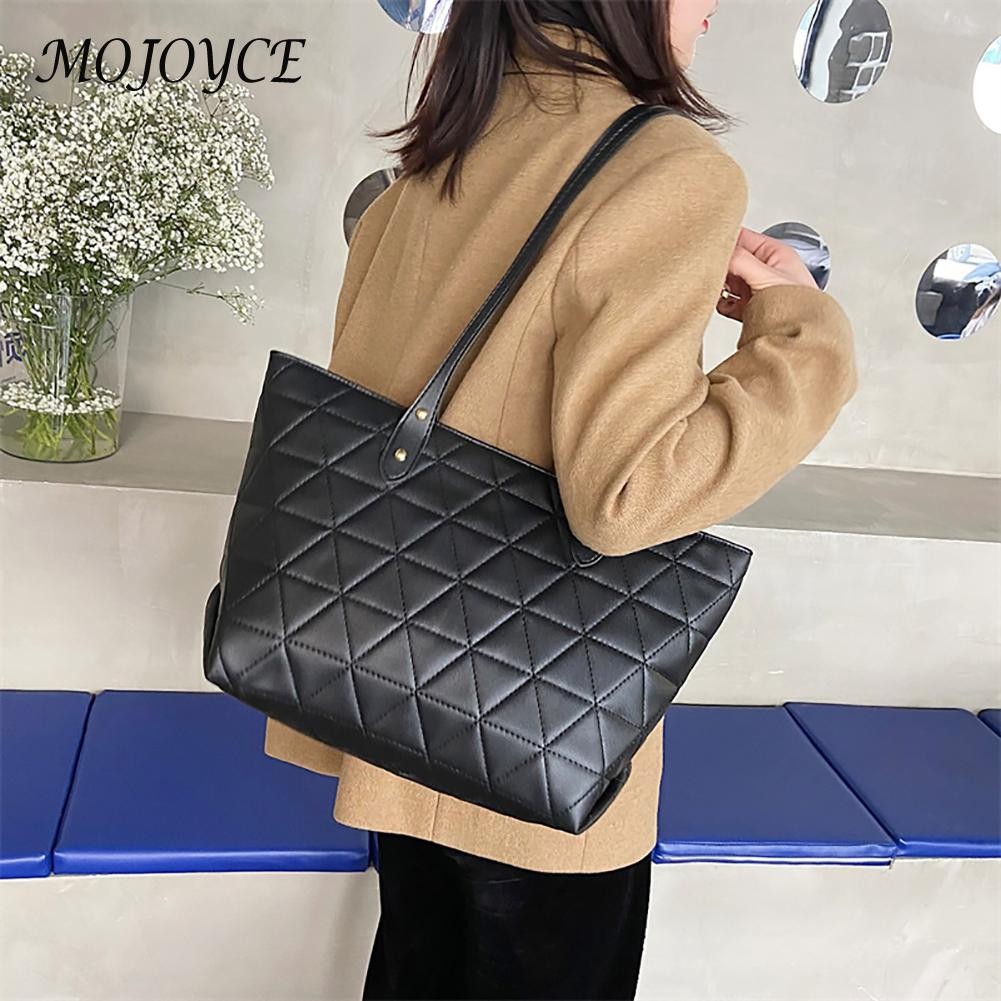 Women PU Chain Shoulder Bag Thread Embroidery Handbag Retro Designer Large Lattice Casual Ladies Shopping Bags Underarm Bag