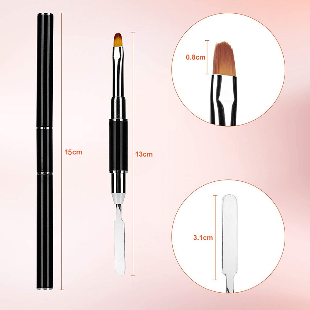 Dual-End Poly Gel Brush Picker 2 in 1 Design Nail Brush and Spatula Stainless Steel Gel Nail Brush for Nails Extension Gel