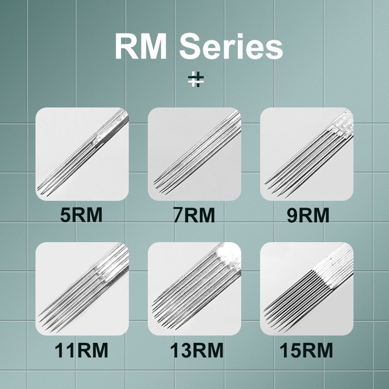 إبر الوشم التي يمكن التخلص منها ، 0.35 مللي متر ، 5RM ، 7RM ، 9RM ، 11RM ، 13RM ، 15RM ، دليل الوشم ، قبضة آلة الوشم ، 50 قطعة