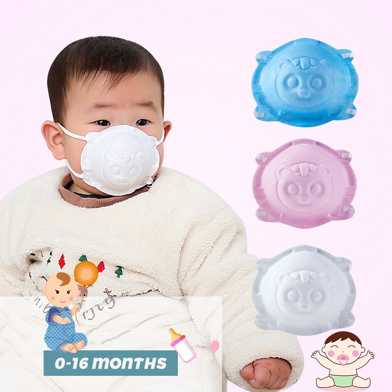 5pcs/box Newborn Infant 0 to 16 Months Old Kawaii Animal Modeling Solid Color 3D Mask Disposable Infant Mask