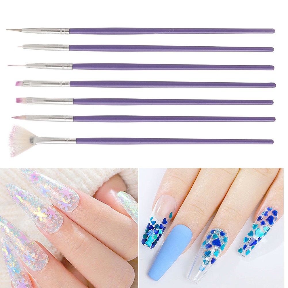 7pcs Nail Design Painting Pen Brush UV Gel Nail Polish Row Dotting Builder Drawing Carving Nail Art Brush Set Manicure Tools Por