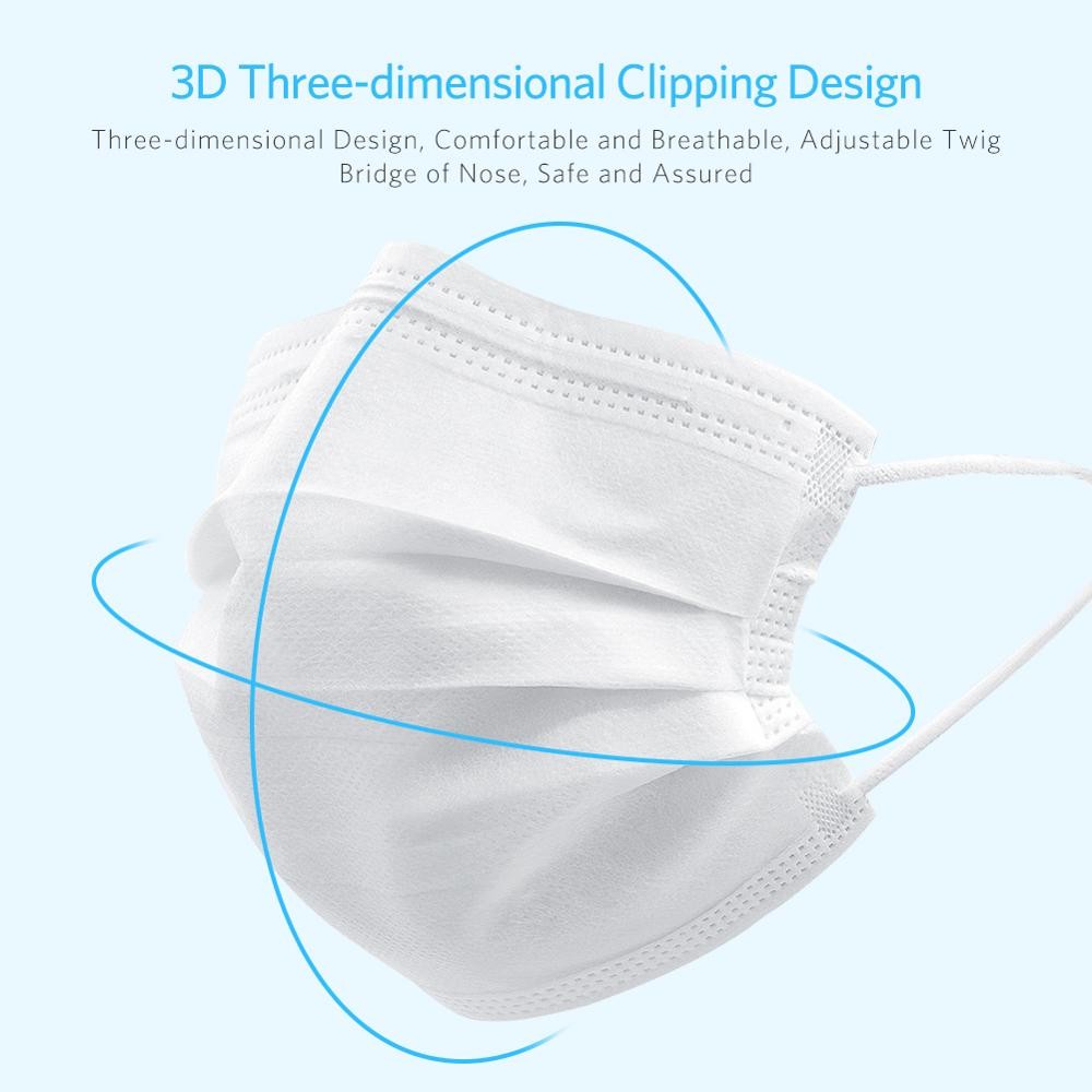 10-200pcs Disposable Face Mask 3 Ply Non-woven Mouth Mask Anti PM2.5 Dust Masks Elastic Earloop Respirator Mask Filter White Masken