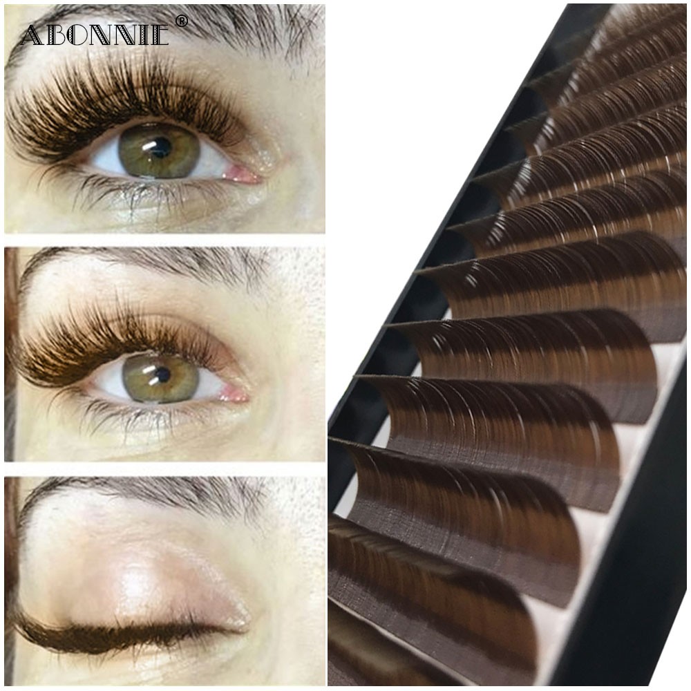 Brown Individual Eyelashes Extensions All Sizes C/D Curl Tray All Sizes Abonnie